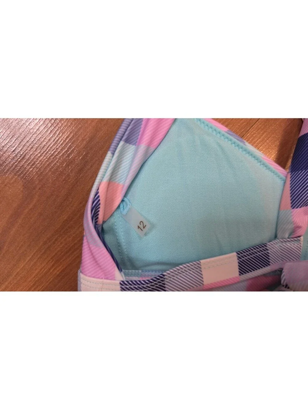 NWT Raisins Girls Malibu Bikini Top Swimsuit Siz 12, Pastel Plaid, #176